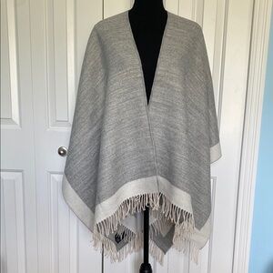 Elegant Schneider & Friends Gray and Cream Fringe Shawl Poncho
